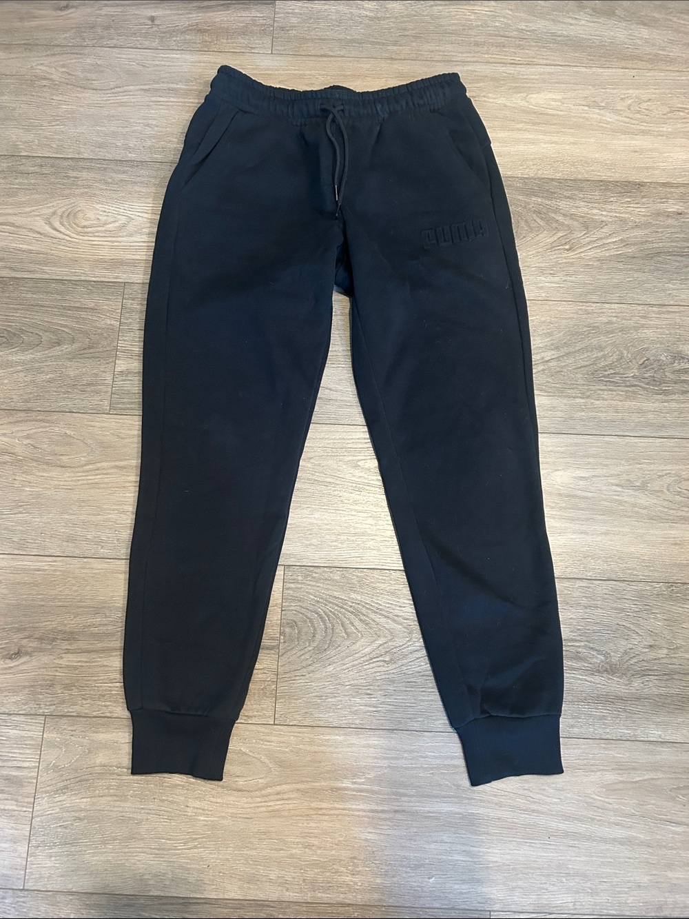 Puma Men's Black Jogger Sweatpants with Embossed Logo Size Medium
